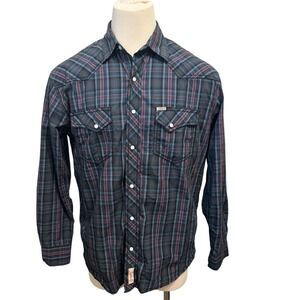 RAFTER C Cowboy Shirt Men's‎ L Plaid Pearl Snaps 100% Cotton Long Sleeves